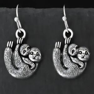 Sloth Mother and Baby Silver Earrings